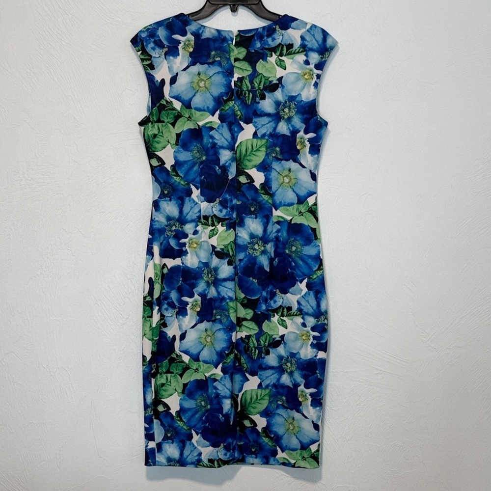 Vince Camuto Blue & Green Floral Midi Dress | Sleeveless Size 10 - Picture 2 of 4